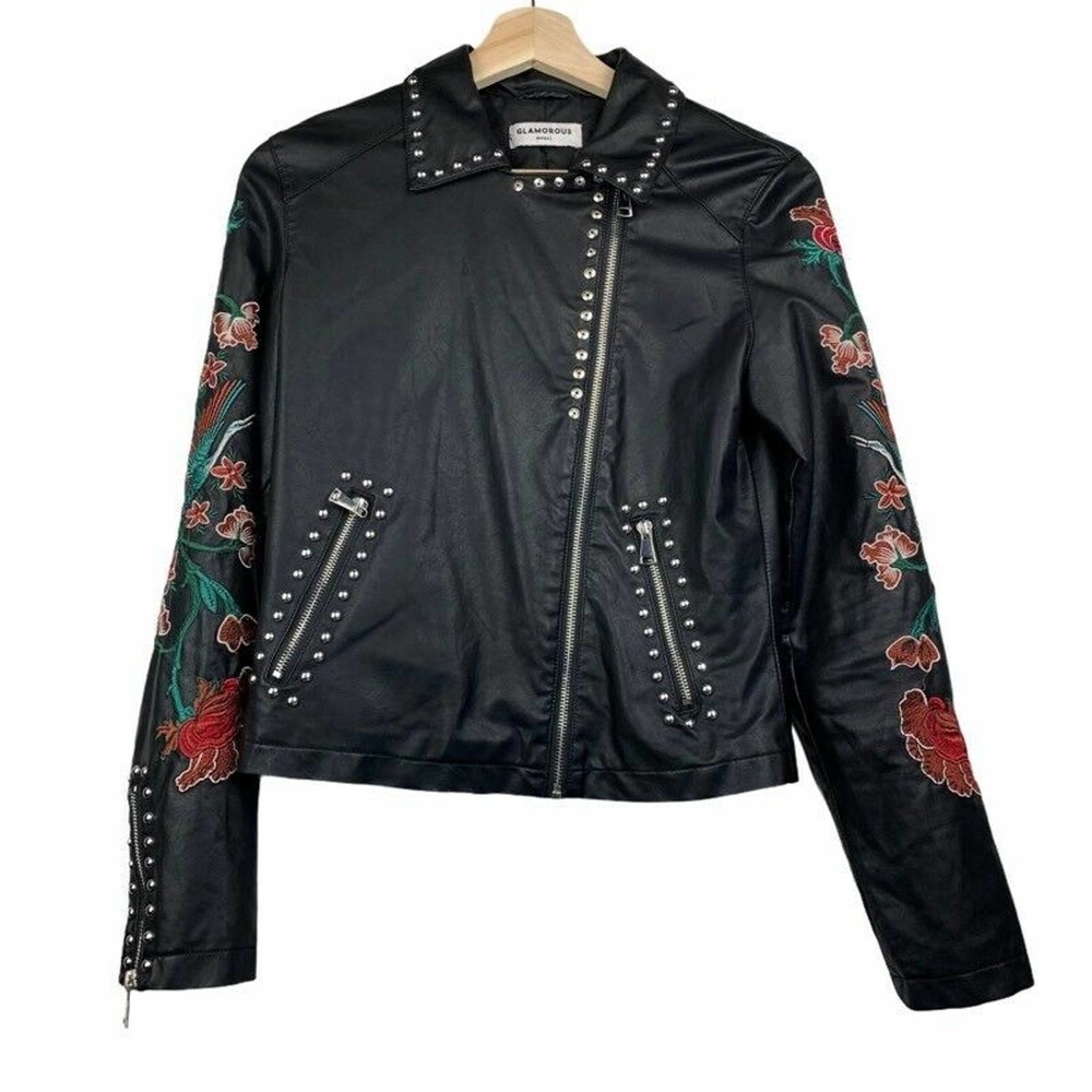 Glamorous Womens Moto Jacket Embroidered  S